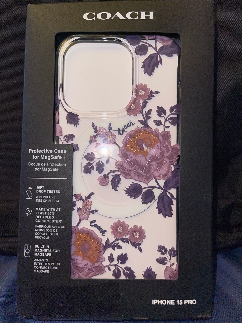 COACH Floral MagSafe Case for iPhone 15 Pro - Pink & Purple Floral